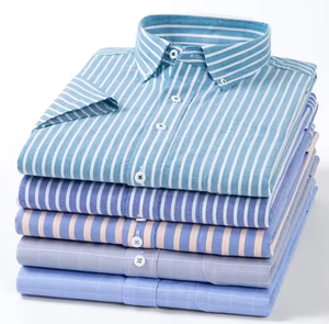 Nuova <span class=keywords><strong>Camicia</strong></span> <span class=keywords><strong>Uomo</strong></span> 2026 Antirughe a Righe Mezza <span class=keywords><strong>Manica</strong></span> in Cotone Oxford <span class=keywords><strong>Taglie</strong></span> <span class=keywords><strong>Forti</strong></span> 100% Cotone con Colletto alla Coreana - Product Image 1
