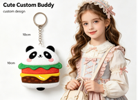 Fabricant OEM, porte-clés en peluche personnalisé Panda Burger, peluche douce et mignonne rembourrée de coton PP, pour cadeaux de fête pour enfants