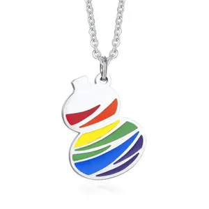 Yiwu Aceon Stainless Steel Gourd Shape Stamped Scripture Rainbow Enamel Pattern Pride Love Calabash Pendant