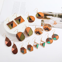 Pendientes de madera geométricos para mujer, joyería de cumpleaños de madera colorida ligera, aretes de empalme bohemios colgantes de Aro para mujer
