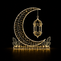 Metallrahmen LED-Lichterkette und Lichtschlauch Halbmond Stern Hängelaterne Moschee-Silhouette Grünes Ramadan-Motiv-Licht IP65