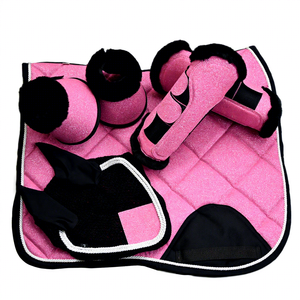 Custom Equestrian Horse Tack Set with Cotton Saddle Pad, Glitter <b>Fly</b> Veil, Ear <b>Net</b> and Protective Boots for Competition - Product Image 1