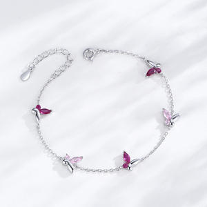 S925 sterling silver pink butterfly necklace and <b>bracelet</b> <b>set</b>, new niche design, Instagram-worthy jewelry - Product Image 3
