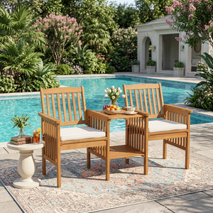 Contemporary Solid Pine Wood Chaise Lounge <b>Bench</b> Outdoor Water-Resistant Cushions Bedroom Courtyard Farmhouse Park Villa-Jack - Product Image 1