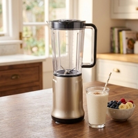Mixeur Plongeant Domestique 200W 1L avec Commande par Bouton Poussoir, 2 Lames, Récipient en Plastique, Faible Bruit pour Préparation de Smoothies