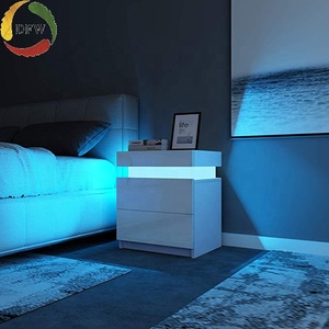 Hot Sale High Gloss LED Lights Bedroom Bedside Cabinet <strong>Night</strong> <strong>Stand</strong> With Two Drawers - Product Image 5
