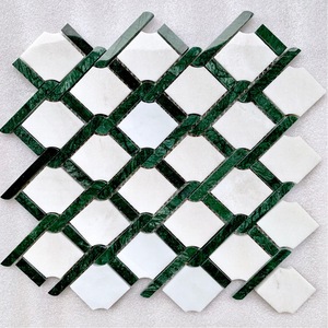 Fabrik maßge schneiderte Wasserstrahl Wellenmuster weiß mit grünem Natur marmor Französisch Retro Mosaik Wand Bodenfliesen für Zuhause und Haus - Product Image 5