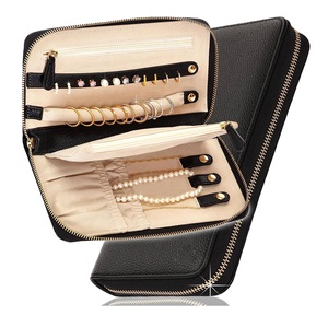 Organisateur de voyage portable de luxe personnalisé en similicuir, pochette pliable à fermeture éclair pour bijoux, pour colliers sans nœuds - Product Image 1