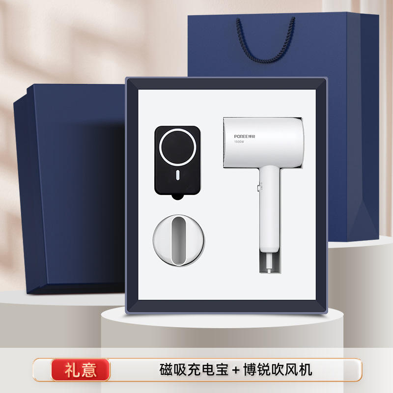 Borui Sèche-Cheveux 3C Charge Magnétique Batterie Externe [Ensemble Deux Pièces Noir]