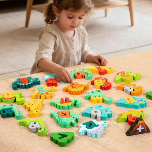 Montessori Wooden Dinosaur Animal Alphanumeric Matching Building Blocks Set Educational Toy for Children's Early - Product Image 5