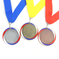 Médailles de récompense en métal à rayures rouges, bleues et blanches, vierges, pour la course, personnalisables, pour le sport, vente en gros