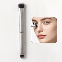 Ensemble de 3 pinceaux de maquillage professionnels personnalisés, poils synthétiques, pinceau correcteur, blush, contour, avec virole en aluminium et pochette de rangement