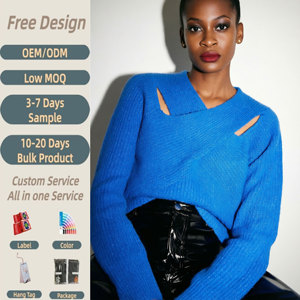 Ladies Glitter Ribbed Knitted Jumper Irregular Wrap V Neck Double Hollow Cut Out Shoulder Oversized <strong>Grunge</strong> Knit <strong>Top</strong> - Product Image 1