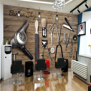 Papel tapiz decorativo para pared, herramientas de madera antigua HD personalizadas para barbería - Product Image 2