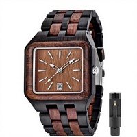Jam Tangan Pria Persegi Kayu Analog Quartz Movement Handcraft Ringan untuk Pria