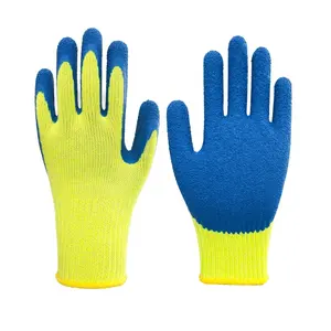 Aramide 1414 Vezel Gebreide Voering Anti-Cut Hitte-En Lekbestendige Blauwe Latex Rimpel Handpalm Gecoate Handschoenen Met Uitstekende Grip