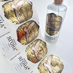 Custom Printed Premium Gold Texture Vodka Label Embossing Design Whisky Liquor Wine Adhesive Label Sticker Roll