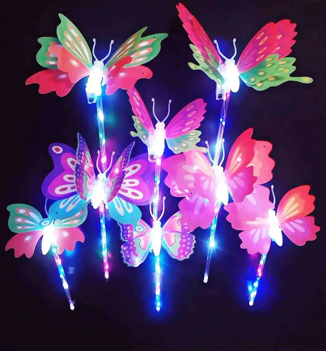 Stik LED Kupu-kupu Mainan Anak, Flash Stick Cahaya Sayap Kupu-kupu Bergerak