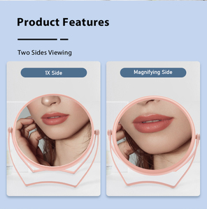 Miroir de maquillage pliable rose mignon, design circulaire de <span class=keywords><strong>bureau</strong></span> personnalisé, support métallique réglable, rotation verticale - Product Image 2