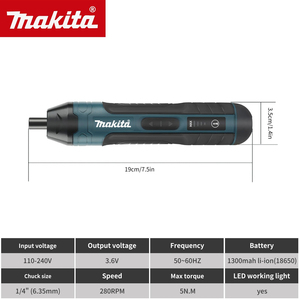 ชุดไขควงไฟฟ้าไร้<span class=keywords><strong>สาย</strong></span> <span class=keywords><strong>Makita</strong></span> 3.6V ชุดสว่านไร้สาย Li-ion แรงบิด 5 นิวตันเมตร หัวจับ 1/4 นิ้ว ไขควงลิเธียมไอออน - Product Image 3