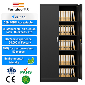 Armoire de classement métallique moderne noire à deux portes, 4 étagères réglables, 5 niveaux, avec serrure à barre pour bureau - Product Image 6