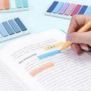 1pc Multi-color Mixed Long Self-adhesive Label Stickers <b>Memo</b> <b>Pads</b> Ruler Design Page Markers 200 Sheets Office School - Product Image 3