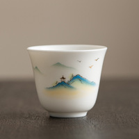 Graisse de mouton Jade bleu et blanc porcelaine peinte à la main en céramique hôte tasse unique tasse de dégustation de thé Kung Fu service à thé tasse unique de thé