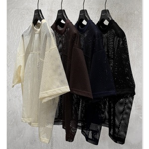 Camiseta de Manga Corta de Alta Calidad, 240G, Primavera <span class=keywords><strong>y</strong></span> Verano, Estilo Europeo <span class=keywords><strong>y</strong></span> Americano, Corte Cuadrado, Malla en Capas, Diseño Hueco, para Hombre - Product Image 1