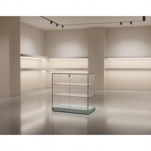 Vitrina Moderna de Vidrio 95x46x90 Cm con Puertas Abatibles con Cerradura y Dos Estantes Base Gris Claro - Product Image 3