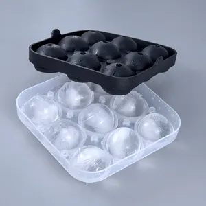 BPA Free Flexible Silicone 9 Cup Ice Ball Mold Maker 2 Inch Round Ice Sphere Cube Tray with Lid for Whiskey Cocktails Bourbon