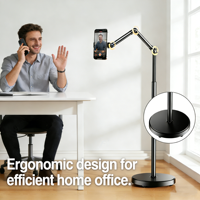 Support de téléphone à bras télescopique réglable et pliable, avec poignée flexible, base roulante, pour bureau, lit, streaming en direct