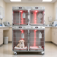 Équipement vétérinaire, cage d'hôpital pour animaux de compagnie en acier inoxydable avec chambre à oxygène, lumière de thérapie infrarouge pour la récupération des chiens et des chats