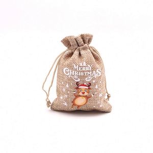 Sac cadeau en lin écologique personnalisé avec cordon de serrage pour Noël, pochette et sac de rangement pour bonbons et cadeaux de fête - Product Image 2