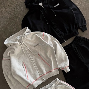 Ensemble survêtement streetwear de haute qualité avec pantalon baggy et sweat à capuche, surpiqûres contrastantes rouges personnalisées, pour fabricant de tenues de sport - Product Image 4