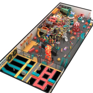 Parque infantil interior con zona de trampolines y estructura de escalada para niños, tamaño comercial, área de juegos segura. - Product Image 1