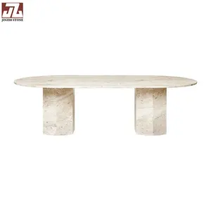 Beige Marble Top Dining Round Table Luxury Natural Stone Side Table Furniture French Style Table Tops