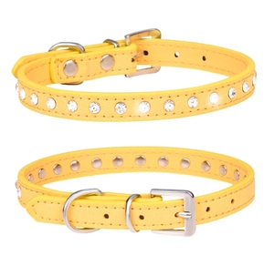 Verstellbares weiches Katzen-und Hunde halsband mit funkelnden Strass steinen Haustier leine und Halsband mit festem Muster aus PU und Leder - Product Image 3