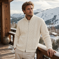 Cardigan en maille torsadée personnalisé pour homme, fermeture éclair intégrale, col montant, manches longues, veste tricotée vintage, tricot chaud, OEM ODM