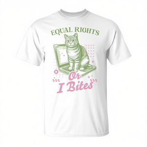 T-shirt femminista Cat Equal Rights Or I Bites a maniche corte, girocollo, unisex, per adulti, abbigliamento promozionale - Product Image 3