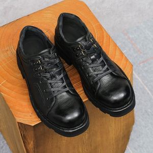 Zapatos de Negocios de Diseño de Alta Calidad, Zapatos Casuales de Cuero, de Piel de Caballo, Vintage, con Punta Redonda, con Cordones, que Aumentan la Altura, Transpirables - Product Image 3