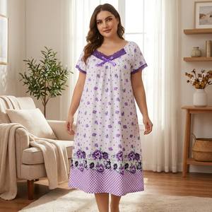 Nuova Collezione: <span class=keywords><strong>Camicia</strong></span> <span class=keywords><strong>da</strong></span> <span class=keywords><strong>Notte</strong></span> Trendy Plus Size in Fibra di Latte con Stampa Floreale, Traspirante e Confortevole, Manica Corta, per Primavera Estate Autunno - Product Image 4