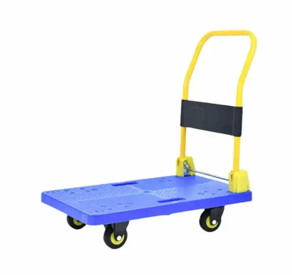 Load 200kg Pvc Wheel Blue Plastic Hand Carts Foldable Trolleys For Factory Material Handling Equipment