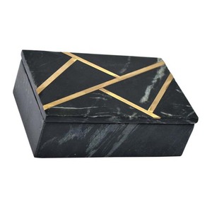 สีดำหินอ่อนฝังทองเหลืองทำงานกล่องที่สวยงาม - Product Image 1