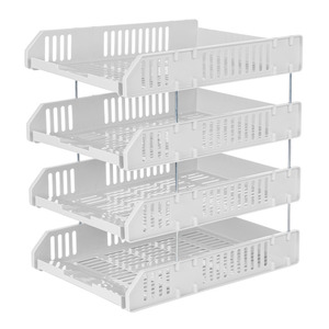 Organisateur de dossiers en plastique HALO, 3-4 niveaux, plateau à documents empilable, support de rangement pour papier avec barre métallique pour bureau, école, maison - Product Image 1