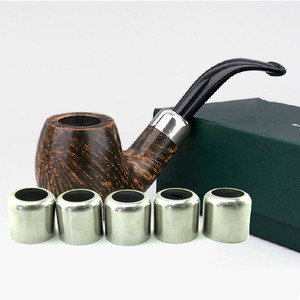 Muxiang Tobacco Pipe With Silver Metal Rings Bent Type For DIY Custom Smoking Pipes - Product Image 2