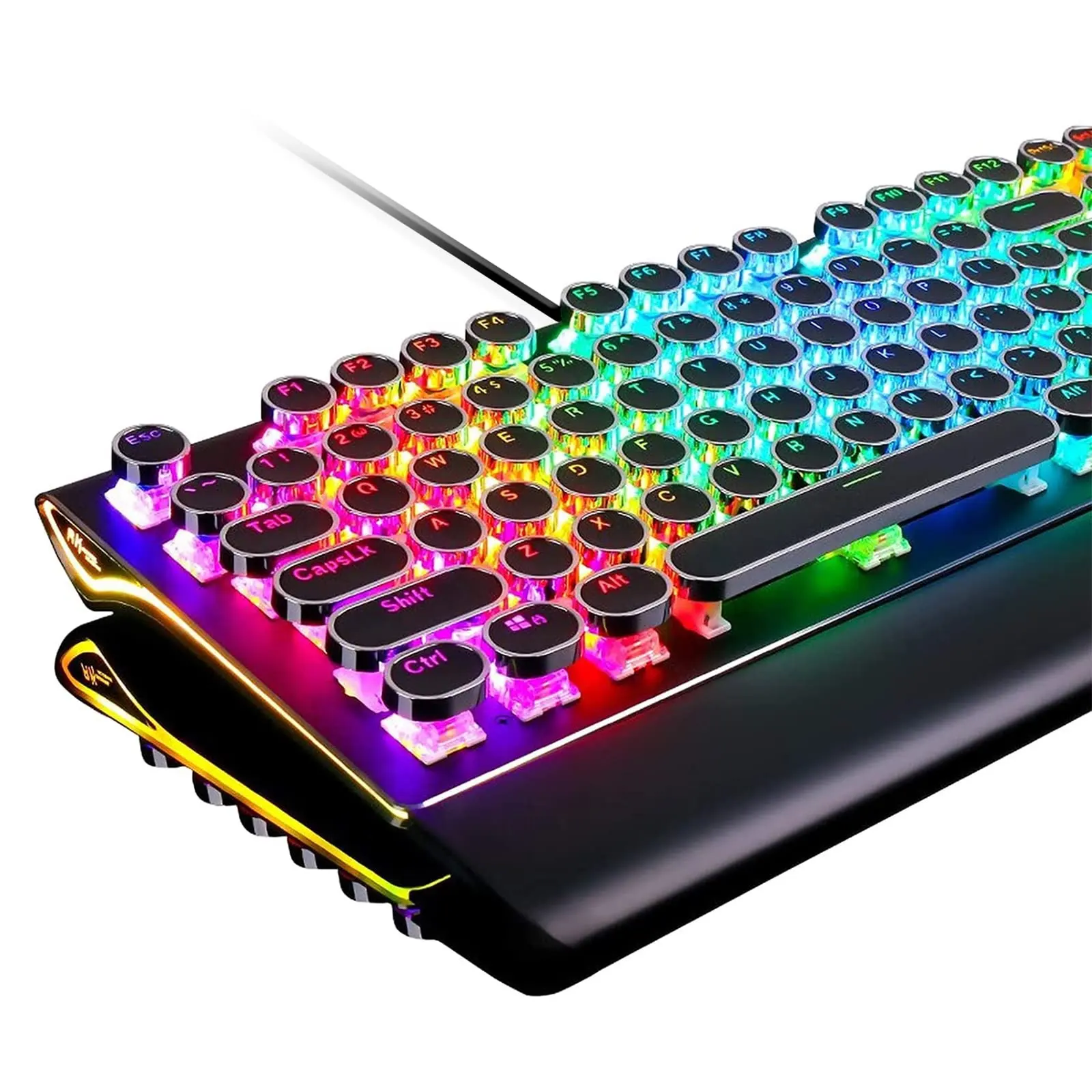 108 Retro Wired RGB Backlit Gaming Keyboard Keycaps Blue Switches USB Color Side-Lighted Multi-Device Mechanical Keyboard