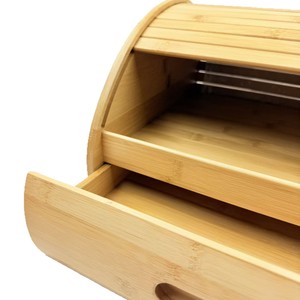 Bamboo Bread <b>Storage</b> Rack With <b>Drawer</b> Rectangle Solid Color Lid For Kitchen Use - Product Image 2