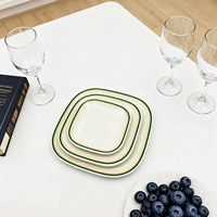 Service de vaisselle carré en mélamine durable pour la maison, motif vert, 4 pièces, assiettes classiques pour les fêtes