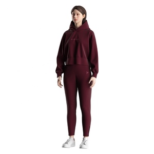 Ensembles de sweats à capuche courts chics pour femmes, légers mais chauds, en tissu mélangé polyester et élasthanne, pour un usage quotidien décontracté - Product Image 4