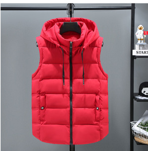 Chaqueta de plumón chaleco personalizado invierno excelente sin mangas térmico abajo abrigo tejido poliéster hombres Puffer extraíble Sudadera con capucha cálida de talla grande - Product Image 4